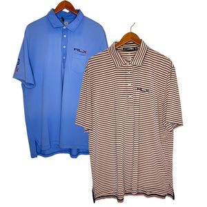Bundle Lot of 2 RLX Mens Ralph Lauren Polo Performance Golf Shirts Striped Logo